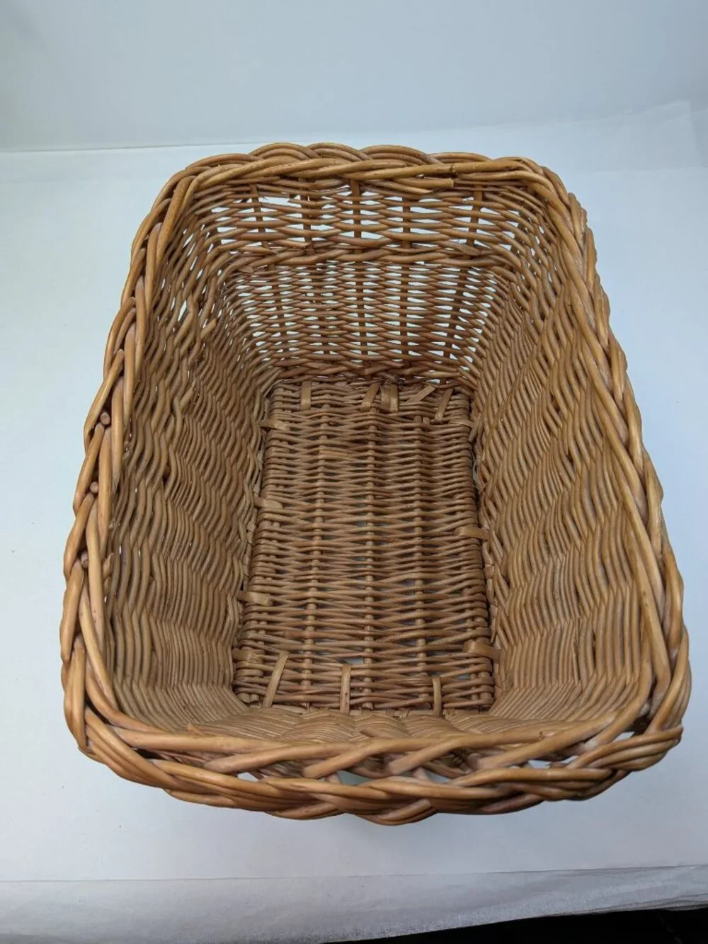 Vintage Natural Wicker Baskets Set of 2 Braided Rim & Chunky Rope Weave Baskets